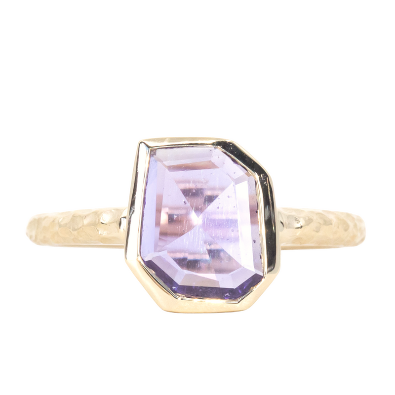 1.14ct Geo Slice Purple Sapphire Evergreen Low Profile Bezel Solitaire Ring in 14k Yellow Gold