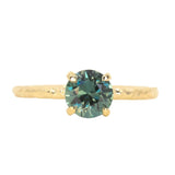 1.19ct Round Grey Green Sapphire Evergreen Carved Solitaire in 18k Yellow Gold1.19ct Round Grey Green Sapphire Evergreen Carved Solitaire in 18k Yellow Gold