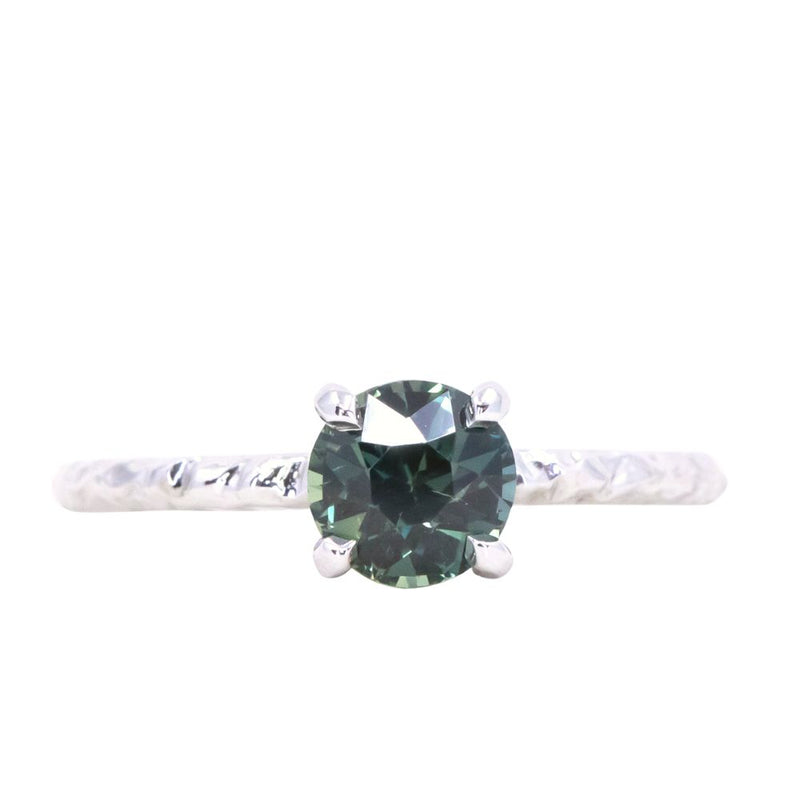 1.29ct Round Tanzanian Sapphire Evergreen Solitaire in 14k White Gold