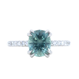 2.73ct Fancy Cushion Cut Montana Sapphire Solitaire with Diamonds in 14k White Gold