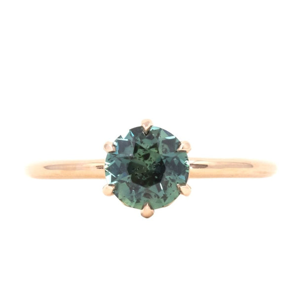 1.18ct Round Green Teal Madagascar Sapphire Lotus Six Prong Solitaire Ring in 18k Rose Gold