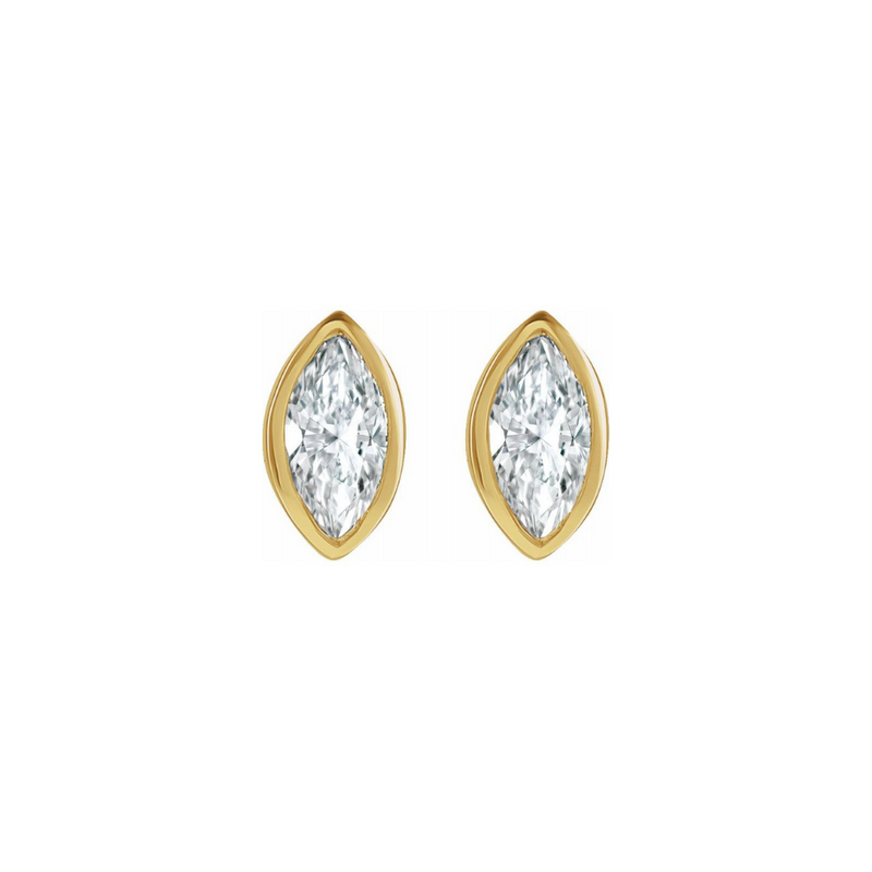 0.06ctw Mini Marquise Bezel Set Diamond Stud Earrings in Solid Gold