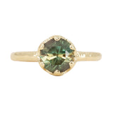 2.0ct Round Australian Parti Green Sapphire Six Prong Low Profile Evergreen Ring in 14K Yellow Gold