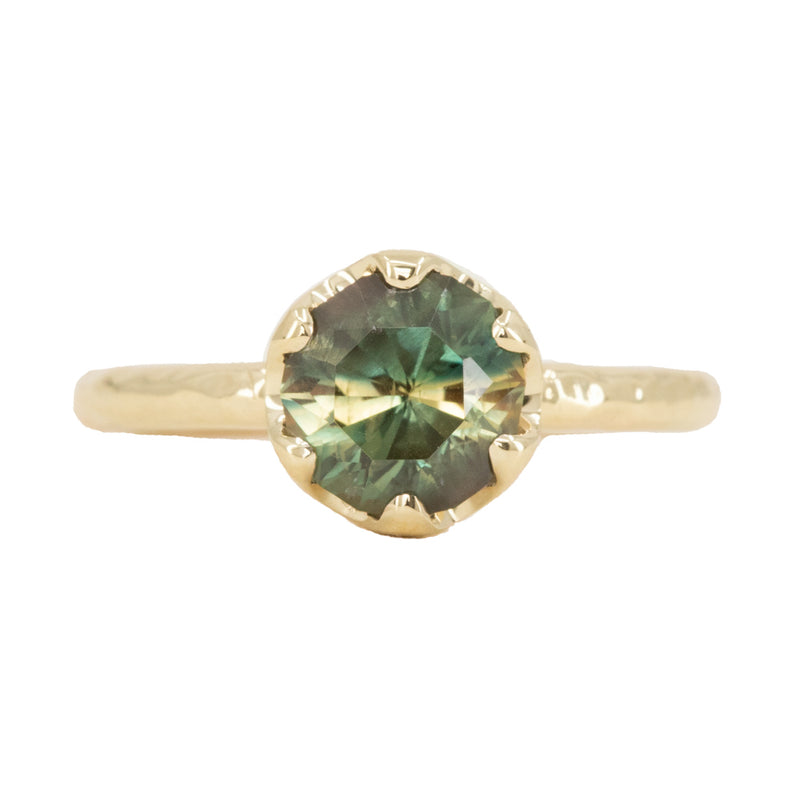 2.0ct Round Australian Parti Green Sapphire Six Prong Low Profile Evergreen Ring in 14K Yellow Gold