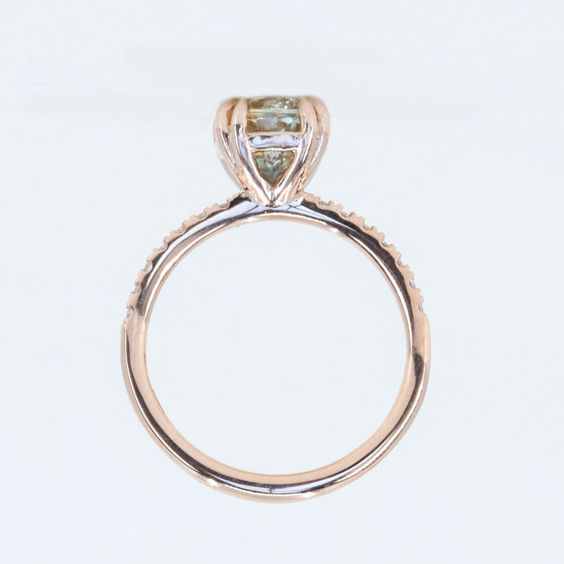 2.10ct Multicolor Sapphire Solitaire Double Prong Ring with Diamonds in 14k Rose Gold