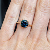 2.15ct Round Australian Blue Sapphire Hidden Halo Double Prong Solitaire in 18k Yellow Gold