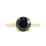 2.15ct Round Australian Blue Sapphire Hidden Halo Double Prong Solitaire in 18k Yellow Gold