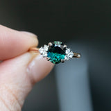 2.20ct Oval Australian Deep Teal Sapphire Two Tone Diamond Cluster Ring in 14k White and Yellow Gold