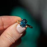 2.30ct Oval Australian Deep Teal Sapphire Evergreen Solitaire in 18k Yellow Gold