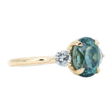 2.50ct Teal Blue Montana Sapphire and Diamond Three Stone Ring in 14k Yellow Gold