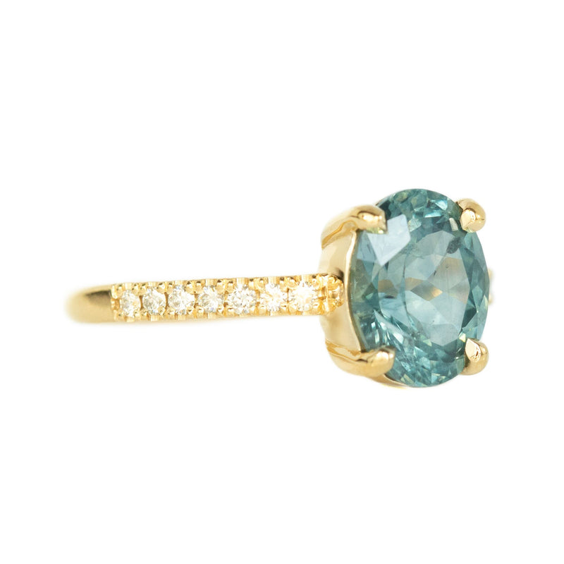 2.6ct Oval Montana Sapphire Ring In French Set Yellow Gold