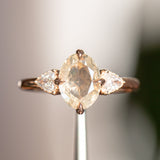 2.02ct Oval Champagne Diamond Three Stone Antique Low Profile Ring in 18k Rose Gold