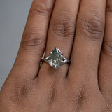 3.51ct Grey Green Pear Shaped Diamond in Low Profile Six Prong Split Shank in Recycled Platinum
