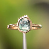 1.24ct Geo Slice Teal Green Sapphire Evergreen Low Profile Bezel Solitaire Ring in 14k Yellow Gold
