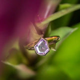 0.86ct Geo Slice Purple Sapphire Low Profile Bezel Solitaire Ring in 14k Rose Gold