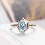 1.16ct Geo Slice Light Blue Sapphire Low Profile Bezel Solitaire Ring in 14k White Gold