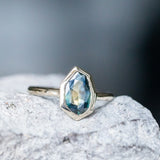 0.92ct Geo Slice Parti Blue Sapphire Low Profile Bezel Solitaire Ring in 14k White Gold
