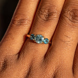 1.24ct Round Montana Sapphire and 0.70ct Round Madagascar Sapphires Three Stone Ring in 14K Yellow Gold