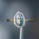 0.92ct Geo Slice Parti Blue Sapphire Low Profile Bezel Solitaire Ring in 14k White Gold
