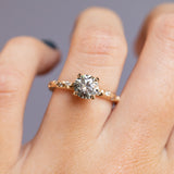 0.90ct Round Grey Moissanite in 14k Yellow Gold Evergreen Solitaire with Scattered Embedded Diamonds