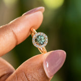 1.15ct Round Songea Sapphire Low Profile Diamond Halo Ring In 14k Yellow Gold