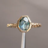 0.97ct Geo Slice Blue-Green Sapphire Evergreen Low Profile Bezel Solitaire Ring in 14k Yellow Gold