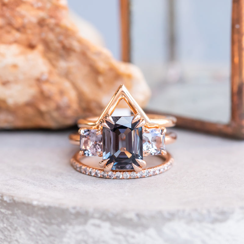 3.01ct Grey Spinel Three Stone Ring in 14k Rose Gold