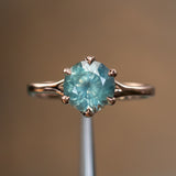 2.19ct Round Teal, Silky Montana Sapphire Six Prong Split Shank Solitaire in 14k Rose Gold