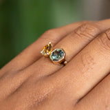 1.01CT PEAR SAPPHIRE AND 0.80CT OCTAGON SAPPHIRE LOW PROFILE RING IN 14K YELLOW GOLD