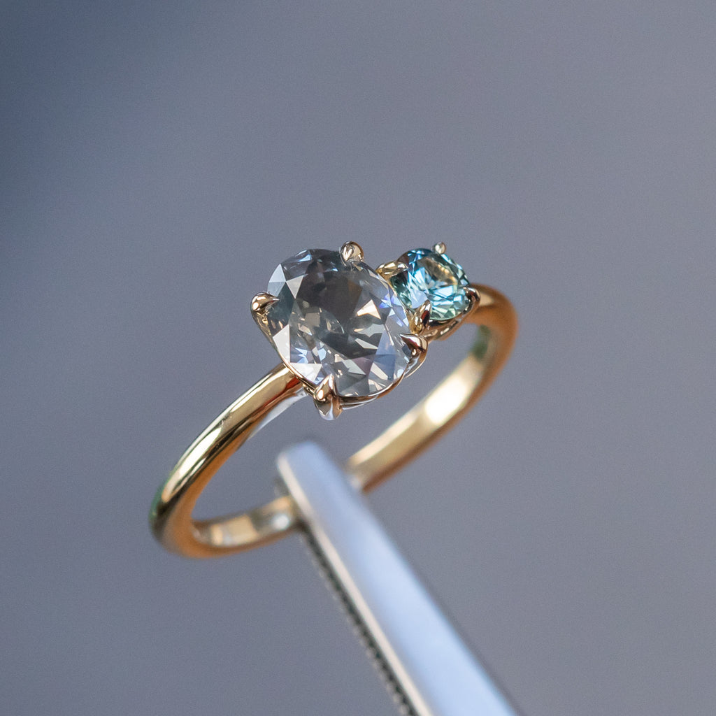 Oval Green Sapphire Engagement Ring Diamond Halo U-Shape Band
