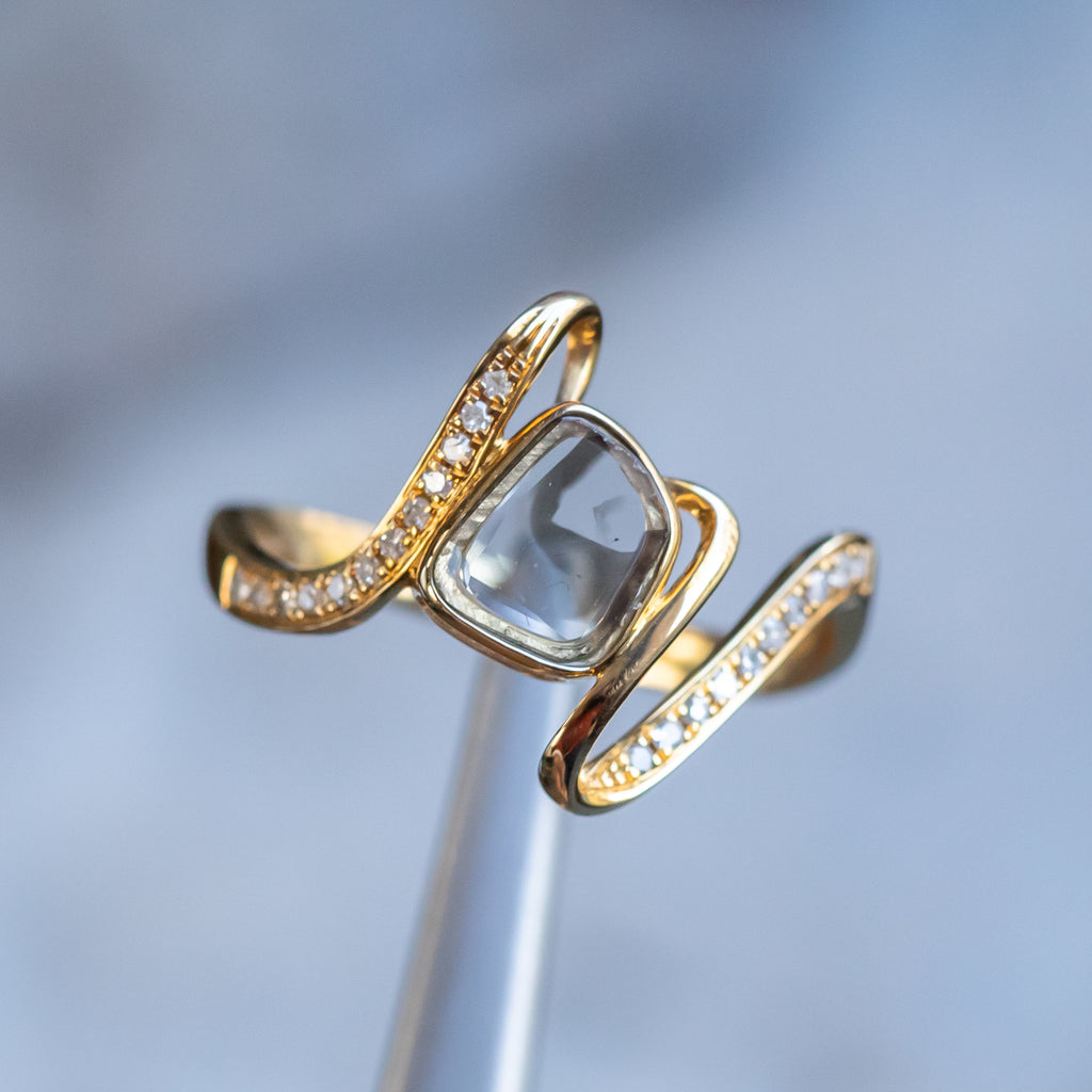 Slice Rings Rustic Diamond Slice Ring in 18k Yellow Gold – Anueva Jewelry