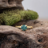 1.39ct Silky Sapphire Evergreen Four-Prong and Scattered Diamond Solitaire in Satin 18k Yellow Gold