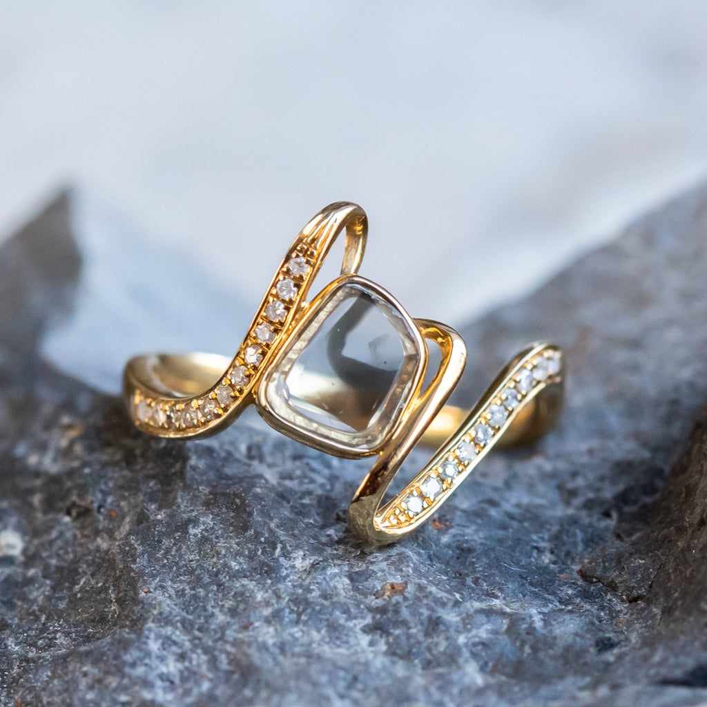 Slice Rings Rustic Diamond Slice Ring in 18k Yellow Gold – Anueva Jewelry
