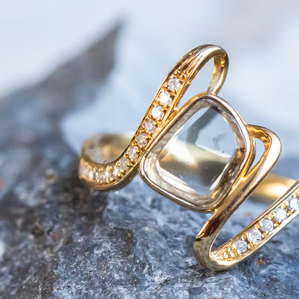 Slice Rings Rustic Diamond Slice Ring in 18k Yellow Gold – Anueva Jewelry