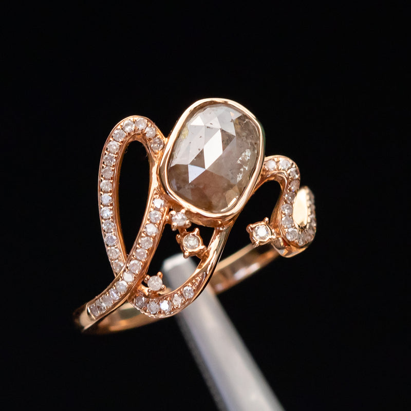 Funky Rustic Diamond Ring in 18k Rose Gold