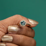 1.49ct Buff Top Montana Sapphire Low Profile Diamond Halo Ring In 14k Yellow Gold