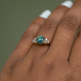 2.27ct Round Teal Madagascar Sapphire and Diamond Cluster Ring in 14k Yellow Gold