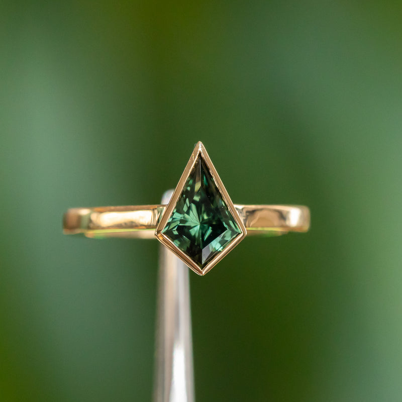 1.21ct Green Kite Sapphire in 18k Yellow Gold Contemporary Bezel Setting