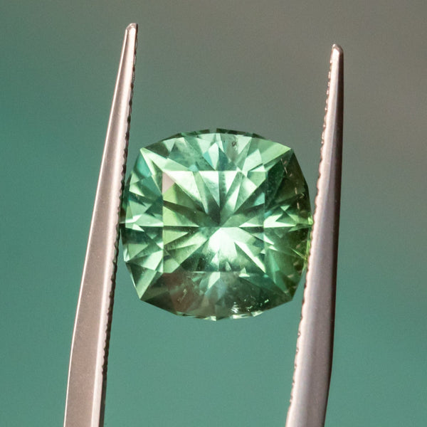4.21CT GEO CUSHION CONGO TOURMALINE, BRIGHT TEAL, 9.78X9.76X7.22MM