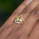 1.02ct Rosecut Green Diamond and 0.27ct Antique Old Mine Cut Diamond Ring in 18k Yellow Gold