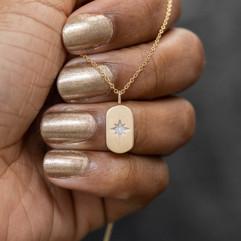 14K Yellow Gold Diamond Mini Dog Tag Necklace