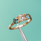 0.70ct Round Champagne Diamond and 4.5mm Round Sapphires Three Stone Ring in 14K Yellow Gold