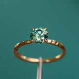 0.99ct Teal Moissanite Evergreen Solitaire Ring in 14k Yellow Gold