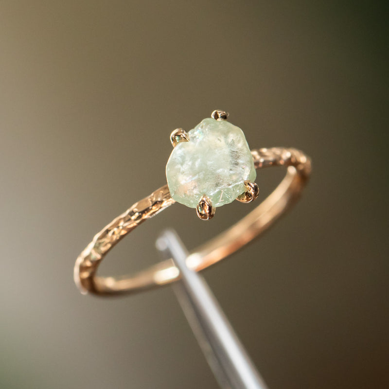 1.39ct Rough Montana Sapphire ring in Dainty 14k Yellow Gold Evergreen Setting