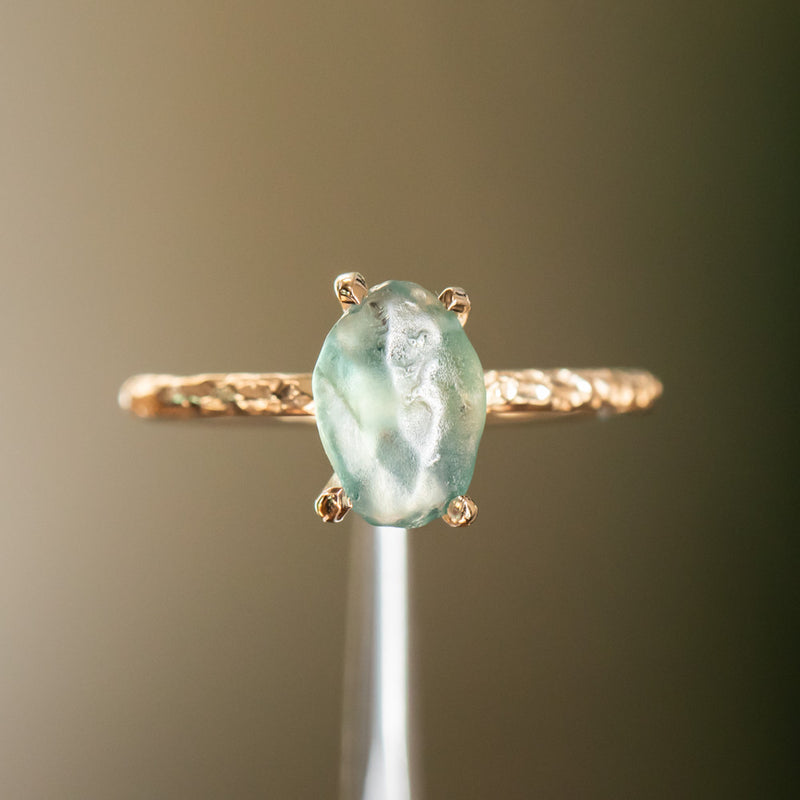 1.37ct Rough Montana Sapphire ring in Dainty 14k Yellow Gold Evergreen Setting
