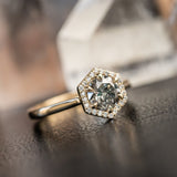 1.02ct Salt and Pepper and White Diamond Hexagon Halo Ring in 14k Yellow Gold