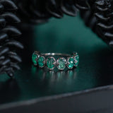 8-stone Antiqued Zambian Emerald Ring in blackened 14k White Gold