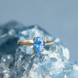2.04ct Oval Opalescent Sapphire Hidden Halo Double Prong Solitaire in 14k Satin Yellow Gold