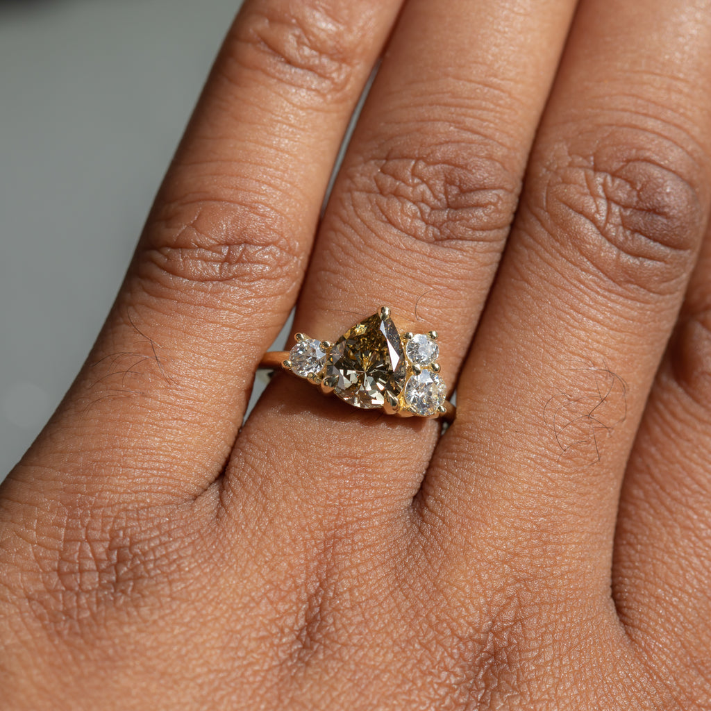 Yellow Gold Diamond Cluster Ring 10k Cocktail Accent High Setting