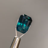 6.12CT MADAGASCAR RADIANT SAPPHIRE, DEEP GREEN TEAL, 11.93X8.61X6.21MM